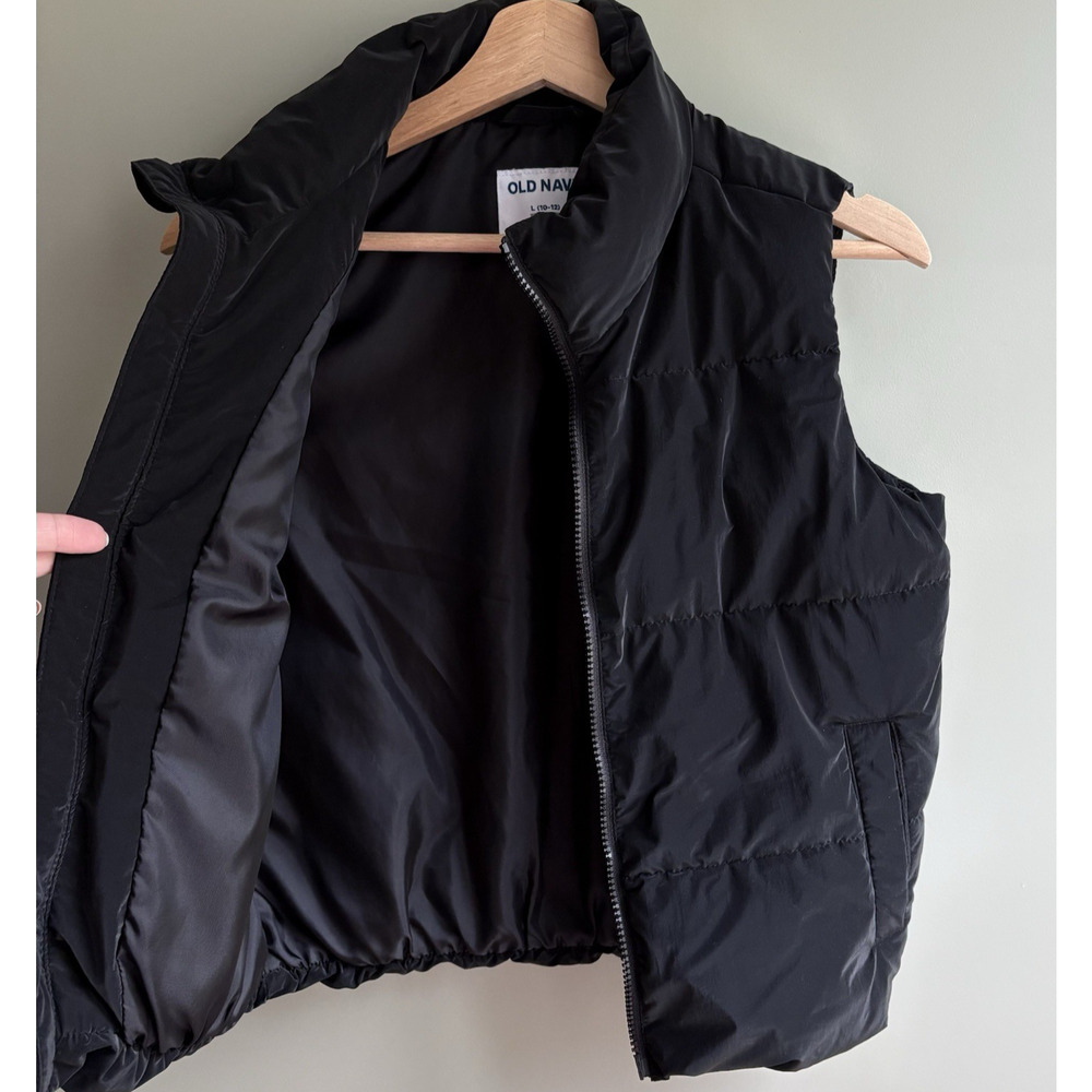 OLD NAVY Girls L 10/12 Black Puffer Vest Zip Front Quilted Water Resistant - Picture 4 of 10